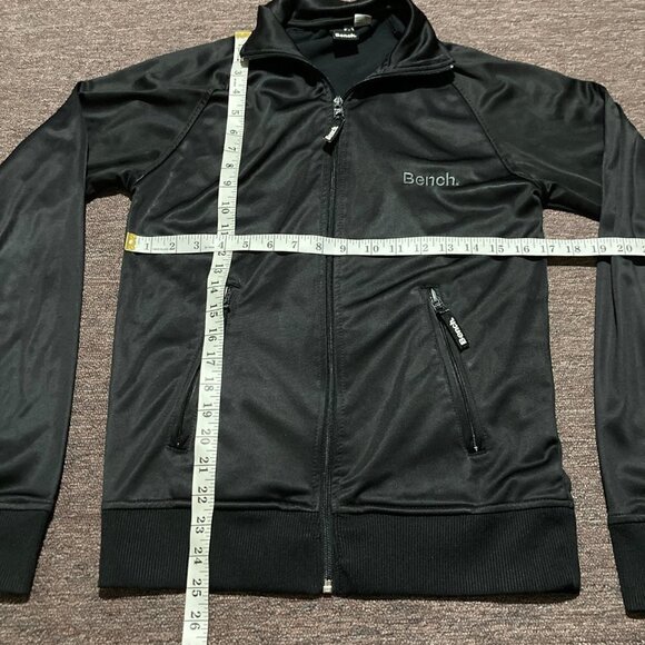 Bench Full Zip Track Jacket Embroidered Spellout Black Grey Zipper Pockets Small - Picture 11 of 13